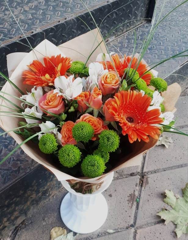 Букет цветов из: Герберы, Хризантемы, Альстромерии и Розы в Фаустово