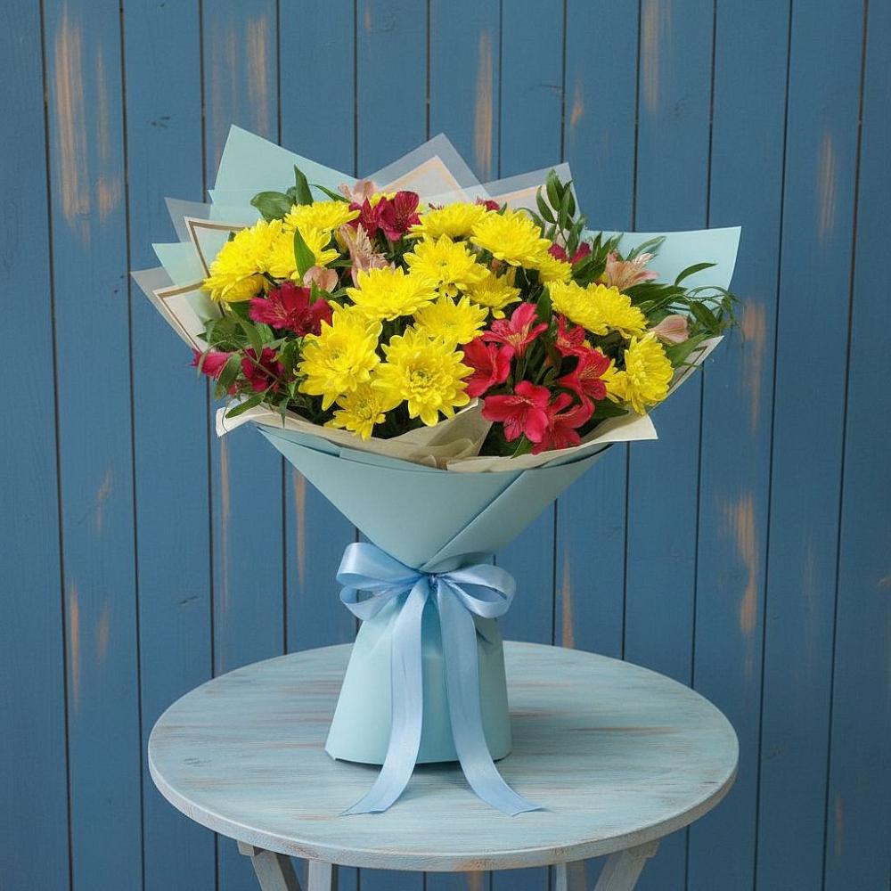 Букет цветов из: Альстромерии и Хризантемы в Фаустово