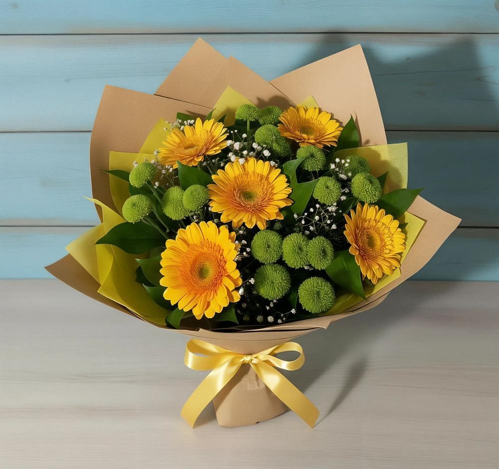 Букет цветов из: Герберы и Хризантемы в Фаустово