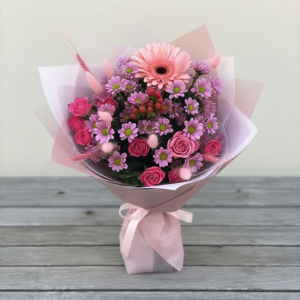 Букет цветов из: Розы, Герберы и Хризантемы в Фаустово