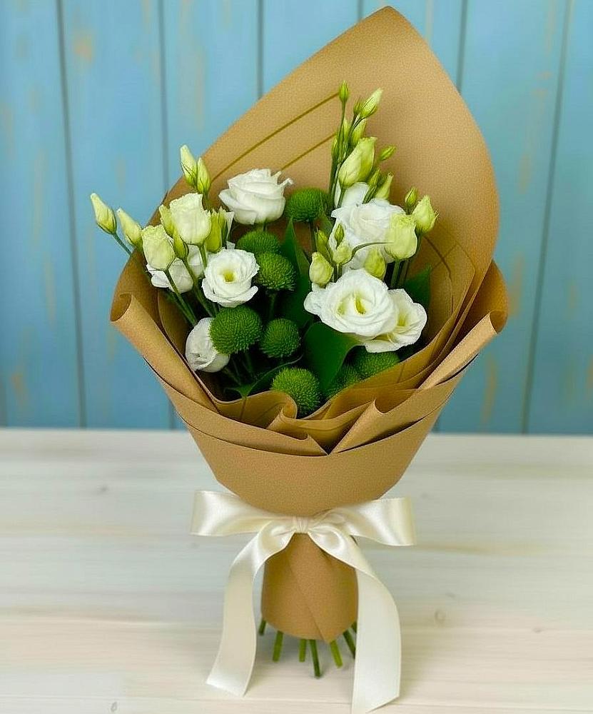 Букет цветов из: Хризантемы и Лизиантусы в Фаустово