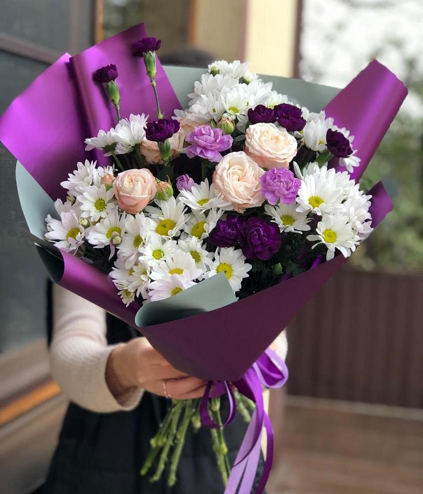 Букет цветов из: Хризантемы, Гвоздики и Розы в Фаустово