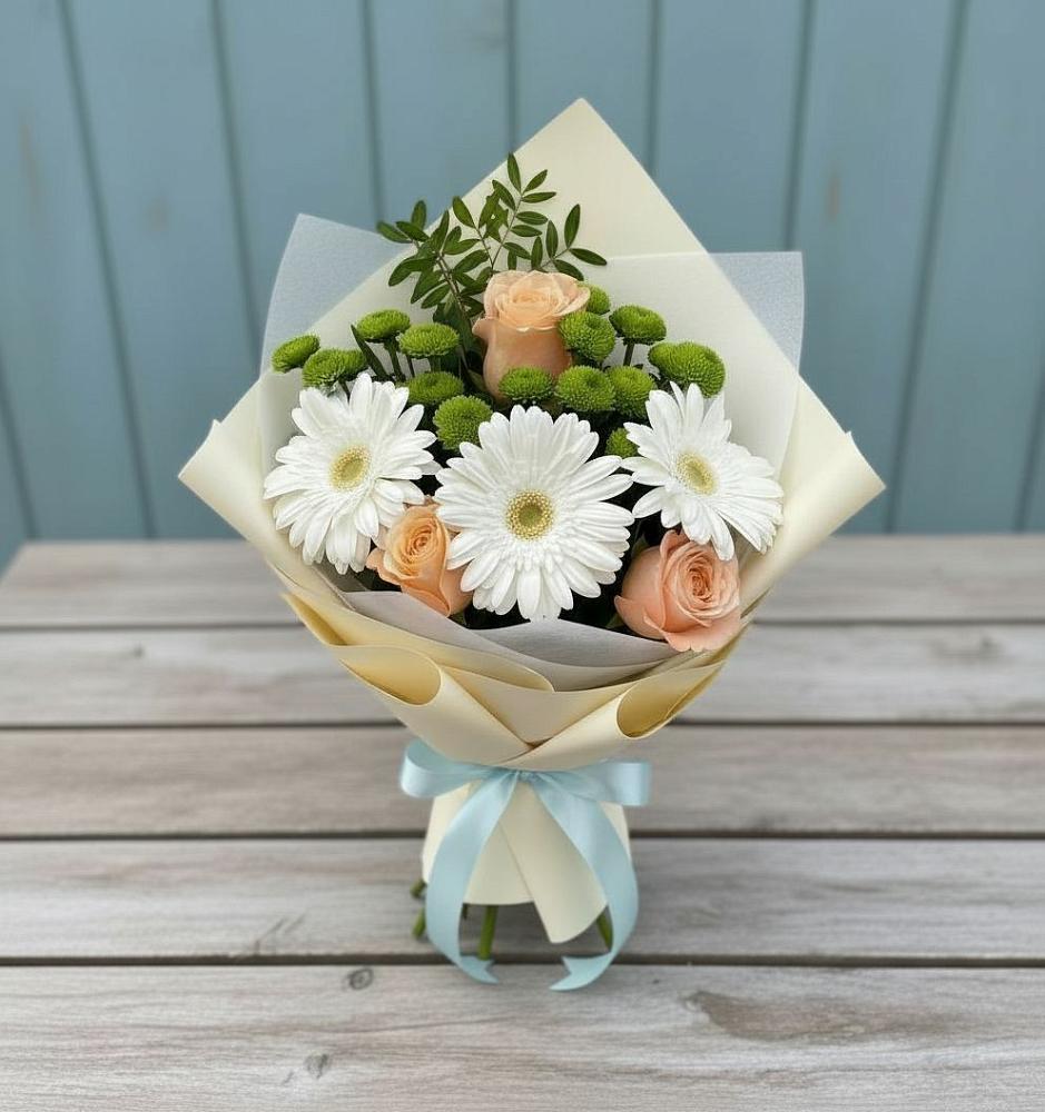 Букет цветов из: Герберы, Розы и Хризантемы в Фаустово
