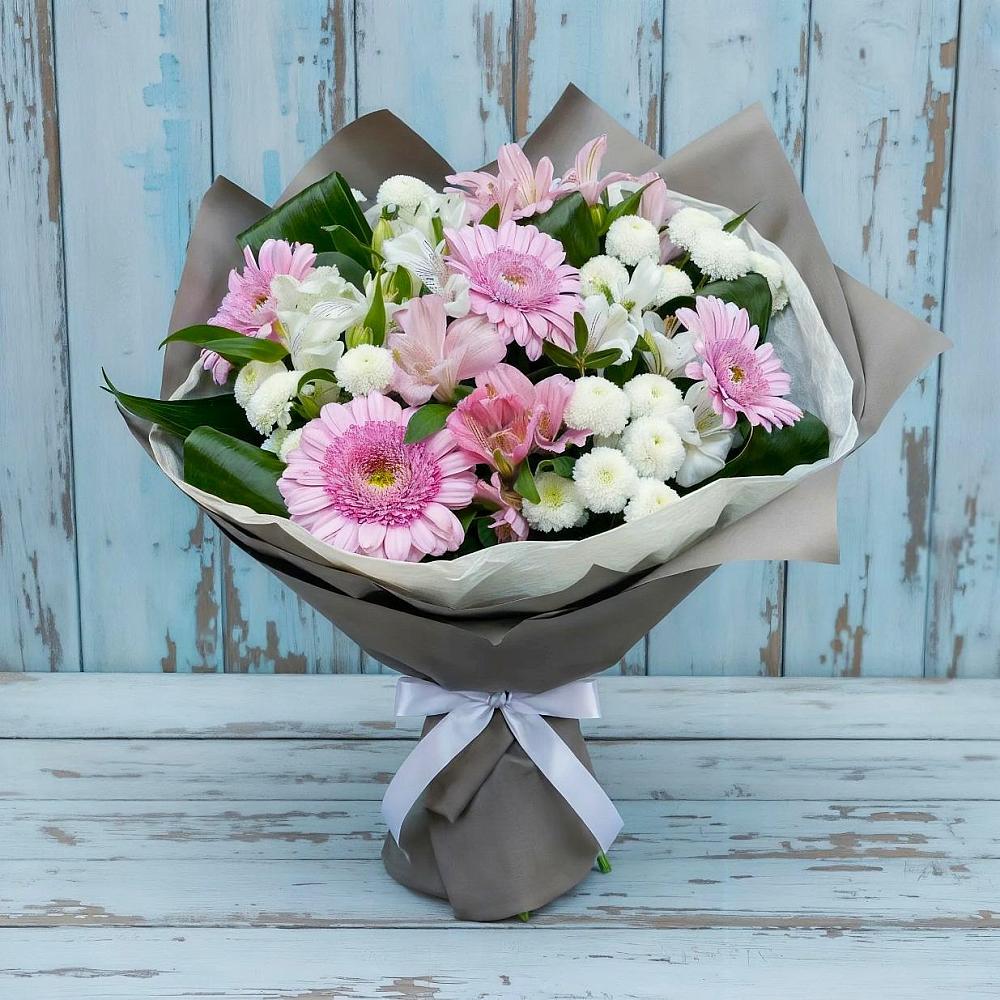 Букет цветов из: Герберы, Альстромерии и Хризантемы в Фаустово